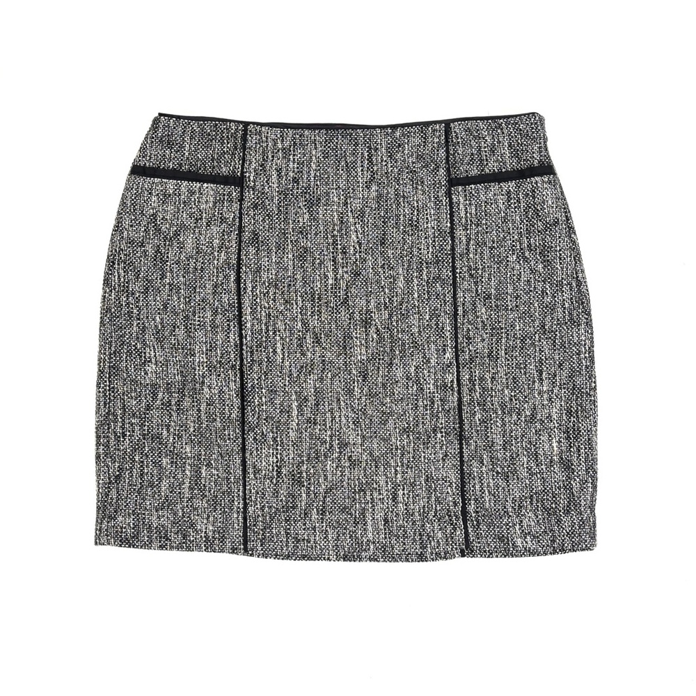 White House Black Market Shiny Black and White Tweed Mini Skirt Size 14 NWOT